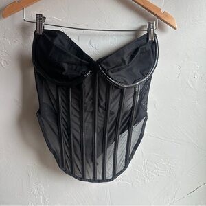 Black Sheer Mesh Boned Corset Bustier Top Y2K Baddie Clubwear Underwire XL